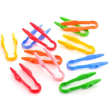 Chunful 48 Pcs Plastic Tweezers for Kid Easy to Grip Motor Tools for Craft