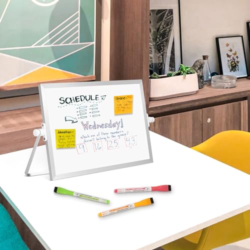 Double-Sided Magnetic White Board with Stand, 12" x 8" - color: White, size: 12"W x 8"H