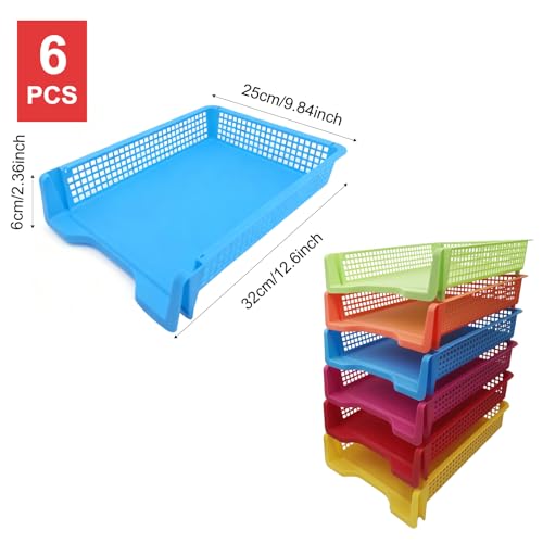 6 PCS Colorful Plastic Trays Rainbow Classroom Turn in Trays Stackable Paper Tray for Teachers Office Files Document Storage Playroom Organization Basket Classroom Library