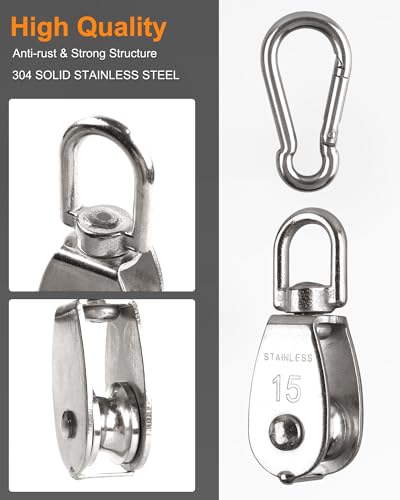 10 Pcs M15 Single Pulley Block 304 Stainless Steel Lifting Pulley - style: 10*M15 Pulley/Hook