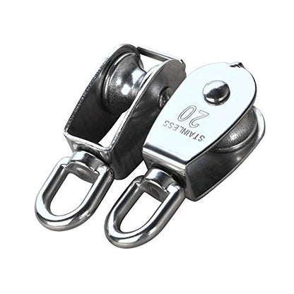 YAMASO,2Pcs 304 Stainless Steel M20 Silver Single Pulley Block Wire Rope Hanging Wire Towing Wheel - size: M20-2pcs