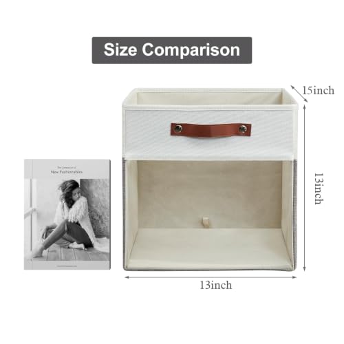 Bagnizer Storage Cubes, 4 Pack Linen Foldable Storage Bins with Clear Window and 2 Handles, 13x15x13 Storage Cube Bins for Shelf Closet, Kallax, Clothes, Books - (Gray / Off-White) - color: Gray / Off-White, size: 13 x 15 x 13