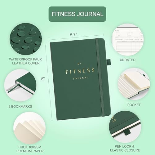 &And Per Se Workout and Food Journal – Fitness Journal with Daily Diet Tracker & Gym Exercise Log Book for Men & Women – Undated, A5 Size, Leather Hardcover (Forest Green) - color: Forest Green, size: Fitness and Food