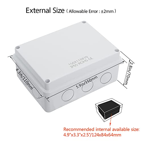 LeMotech Junction Box, Electrical Box IP65 Water Resistant Dustproof ABS Plastic Project Enclosure for Electronics White, External Size 5.9 x 4.3 x 2.8 inch - size: 5.9"x 4.3"x 2.8"