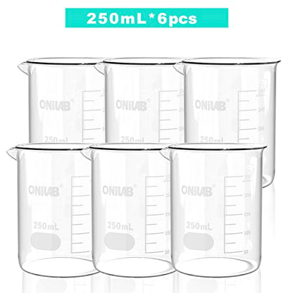 ONiLAB 250mL Glass Beaker, 6 Pcs, Borosilicate Glass - style: 250ml-6pcs