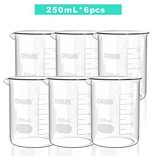 ONiLAB 250mL Glass Beaker, 6 Pcs, Borosilicate Glass - style: 250ml-6pcs