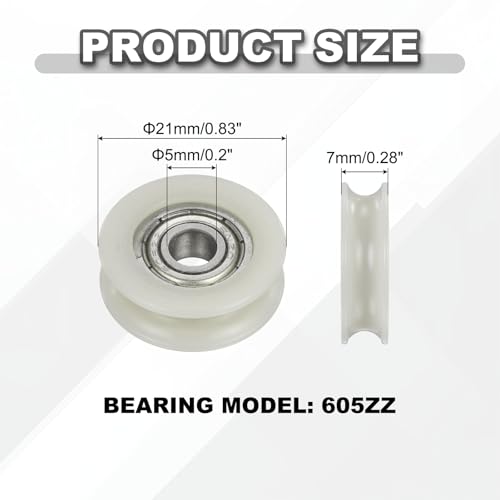 uxcell 10Pcs 605ZZ POM Pulley U-Groove Ball Bearing, 5x21x7mm, Beige - color: Beige, size: 5x21x7mm, 605ZZ