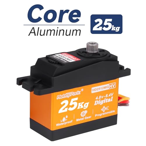 HobbyPark Waterproof Standard 25KG 55g Servo Metal Gear Digital Servo for RC Cars Crawlers Trucks Buggy Airplanes Boats Robotics Project Arduino, Control Angle 180° HV Programmable (Core Motor)