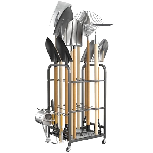 TORACK Garden Tool Organizer Stand with Wheels, Rakes Shovels Tools Stand - style: Tool Stand