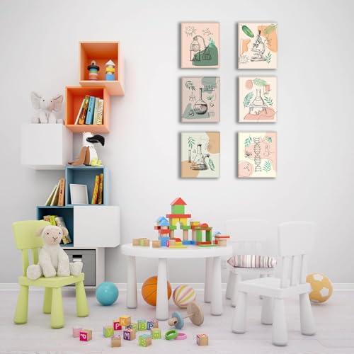 Set of 6 Framed Science Wall Art Canvas,Biochemical Science Art Poster - color: 8 X 10inch x6 (Framed) Boho Science Wall Art