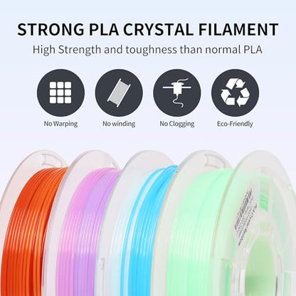 RAMBERY Clear Rainbow PLA Filament Bundle 1.75mm, Crystal Transparent PLA 3D Printer Filament, Dimensional Accuracy +/- 0.02 mm, 250X4 Spools - color: Crystal Rainbow 02