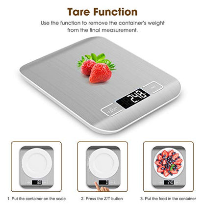 Mik-Nana Food Scale, 22lb Digital Kitchen Scale Weight Grams and Oz for Baking and Cooking, 1g/0.1oz Precise Graduation, Easy Clean Stainless Steel - color: Silver