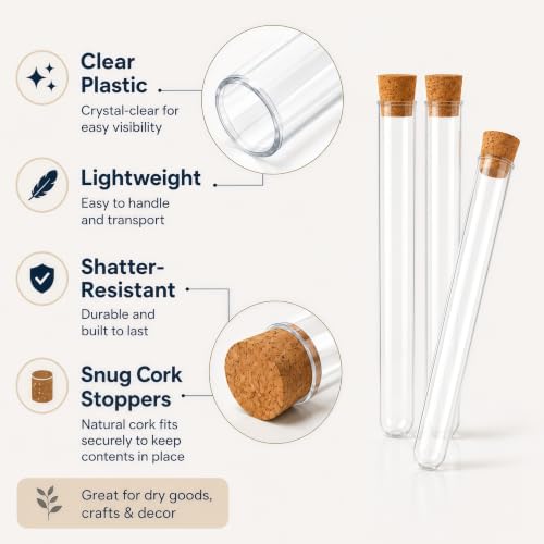 15Pcs Plastic Test Tubes with Cork Stoppers, 15ml Plant Propagation Tubes