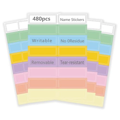 Removable Labels, 480 Pack, 1 x 3 in, Solid Pastel