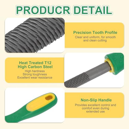 HARFINGTON 8" Round Coarse Cut File Double Cut Teeth Coarse Metal File High Carbon Steel T12 with Plastic Handle for Metal Wood Finishing Roughing, Grey/Yellow-Green - size: 8", style: Coarse Cut