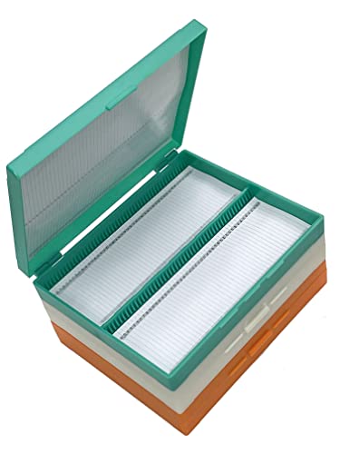 MUHWA 100-Place Plastic Microscope Slides Storage Box, 3 Packs Microscope Glass Slide Box, Assorted Color, Green, Orange, White - color: Green, Orange, White