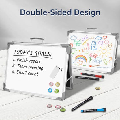 TSJ OFFICE Small Dry Erase White Board - 12" x 16" Mini Easel Desktop Double Sided Whiteboard, Portable Magnetic Board on Table Top with Holder for Drawing, Teacher Instruction, Memo Board - color: Gray