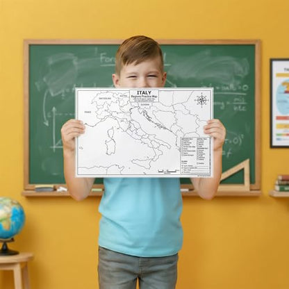 Italy Map Poster 11x17 | Laminated Double-Sided Geography Chart with Color Map Front & Blank Outline Back | Reusable Classroom & Homeschool Learning Tool - color: Italy