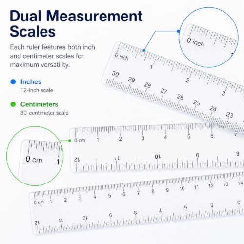 64 Pack Clear Plastic Rulers Bulk, 12 Inch Transparent Rulers - color: Clear