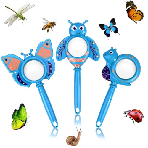 3PCS Insect Magnifying Glass for Kids, 3X Handheld Magnifier (Blue) - color: Blue