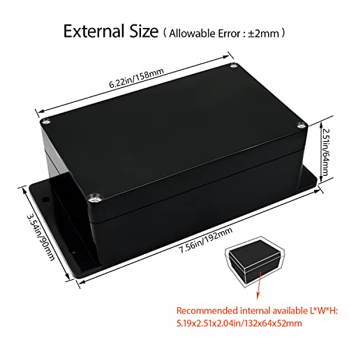 Junction Box IP65 Waterproof Dustproof ABS Plastic Universal Electric Project Enclosure with Fixed Ear Black 6.2x3.5x2.5 inch (2pc) - size: 6.2"x3.5"x2.5"(2 pack)