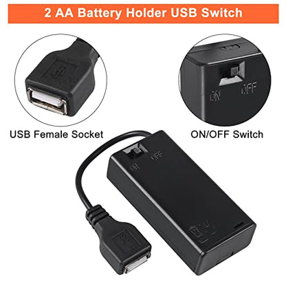 3pcs 2 AA Battery Holder USB Female Socket 2 AA Battery Case Box Holder with Cover and On/Off Switch - color: 2 AA Battery Holder with USB
