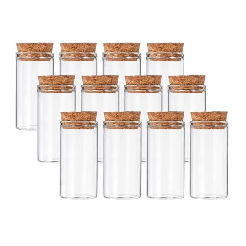 PATIKIL 25ml Test Tubes, 12pcs 2.36x1.18 Glass Clear Flat Bottom Test Tube Containers with Cork Stopper for Bead Party Candy Bath Salt Storage Scientific Experiment Plant Propagation - size: 25ml
