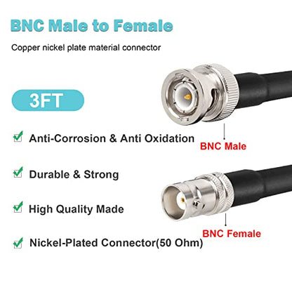 MOOKEERF BNC Male to BNC Female Coaxial Cable 50 ohm RG8X Coax Ultra Low Loss for Antenna, RF Radio, Modem, Oscilloscope, Spectrum, Analyzer, Signal Generator (3FT) - size: 3FT