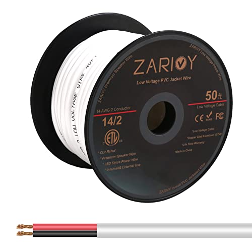 50 Feet 14 Gauge 2 Conductors Red Black Wire with Fire Resistant White Jacket, 14/2 AWG CL2 Rated Loud Speaker Cable, 14AWG Electrical Hookup Wire LED Strips Extension Cord Cable - size: 50 Feet, style: 14/2 Gauge CCA