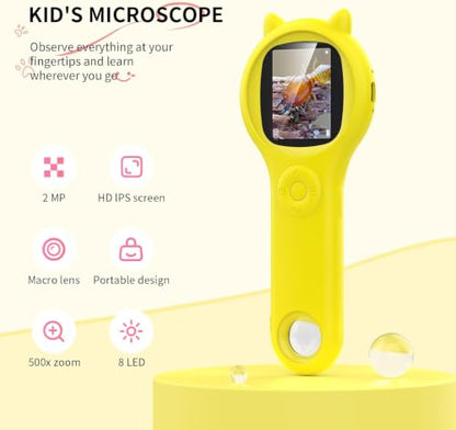 Kids Microscope, 500X Digital Magnifying Glass, STEM Toy, Yellow - color: Yellow, size: 1 Pcs