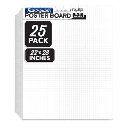 ArtSkills White Poster Board 22” x 28” with 0.5” Grid, Vision Board Supplies, Science Fair Display, 25-Pack