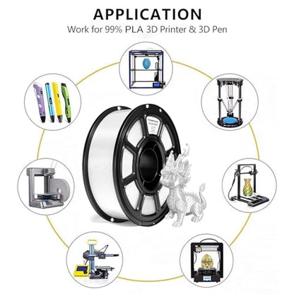 Silk PLA Filament 1.75mm,3D Printer Filament with a Metallic Glossy Finish, Dimensional Accuracy +/- 0.02 mm, 1kg Spool(2.2lbs) Fits for Most FDM 3D (A-Silk White Pla) - color: A-silk White Pla