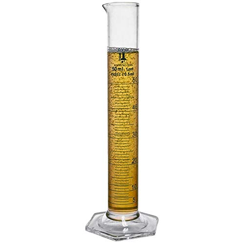 50ml Graduated Cylinder, Borosilicate 3.3 Glass, Single Metric Scale, Class B, Karter Scientific 213I41 (Pack of 6) - size: 50ml, style: Pack of 6