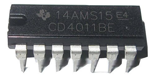 Texas Instruments CD4011BE ICS and Semiconductors, Quad 2-Input NAND Gate, 14 Pin, CMOS, 4 Element, Plastic Dip Tube, 19.3 mm L x 6.35 mm W x 4.57 mm H (Pack of 10)