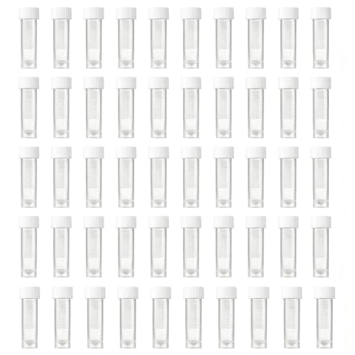 50pcs 5ml Plastic Test Tubes Screw Caps Small Bottle Vial Storage Vial Storage Container for Lab