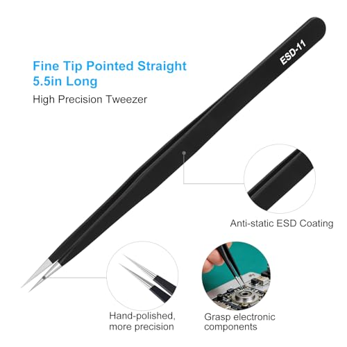 3PCS Precision Tweezers Set, Upgraded ESD high-end anti-static for Craft