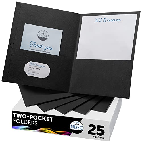 FILE-EZ Two-Pocket Folders, Black, 25-Pack, Textured Paper, Letter Size (EZ-32505) - color: Black, size: 25 Folders