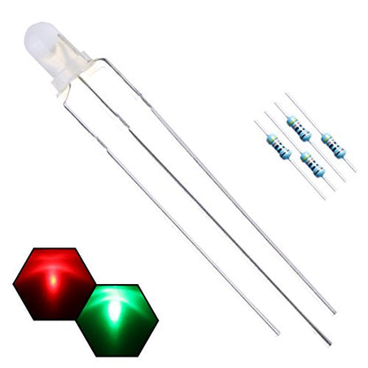 100pcs 3mm Red & Green Lights Bi-Color LED Diodes Common Anode (White Lens) Diffused Round Lens +200pcs Resistors (for DC 6-12V) Included,Bulb Lamps Light Emitting Diode - color: [16] Red&green (Common Anode) / 100pcs, style: 3mm Constant Light