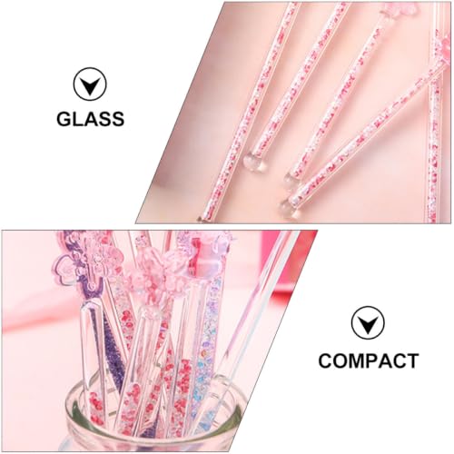 Luxshiny 2-pack Glass Stirring Sticks Flower Design 7.28 inch Beverage Mixing Rods Reusable Drink Stirrers for Coffee Tea Juice Milk Tea Cocktails Bar and Home Use