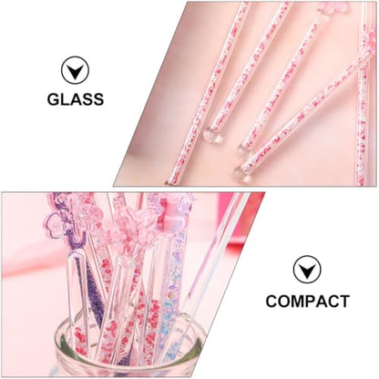Luxshiny 2-pack Glass Stirring Sticks Flower Design 7.28 inch Beverage Mixing Rods Reusable Drink Stirrers for Coffee Tea Juice Milk Tea Cocktails Bar and Home Use