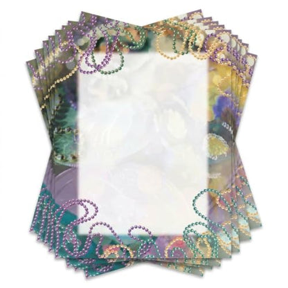 PaperDirect Party Gras Border Papers, Colorful Mardi Gras with Beads and Coins Design, 8.5 x 11, Acid-Free, Ideal for Invitations, Flyers, Announcements, Scrapbooks, Cards, 25 Sheets - color: Party Gras