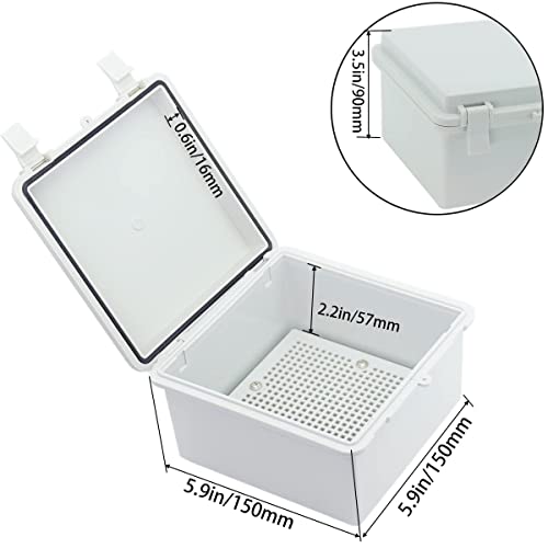 Junction Box, Hinged Cover IP67 Waterproof ABS Project Box with 2 NPT 1/2" Cable Gland, Electrical Box Enclosure with Mounting Plate & Wall Bracket 5.9 x 5.9 x 3.5inch(150x150x90mm) - color: Grey, size: 5.9"x5.9"x3.5"