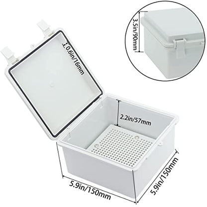 Junction Box, Hinged Cover IP67 Waterproof ABS Project Box with 2 NPT 1/2" Cable Gland, Electrical Box Enclosure with Mounting Plate & Wall Bracket 5.9 x 5.9 x 3.5inch(150x150x90mm) - color: Grey, size: 5.9"x5.9"x3.5"