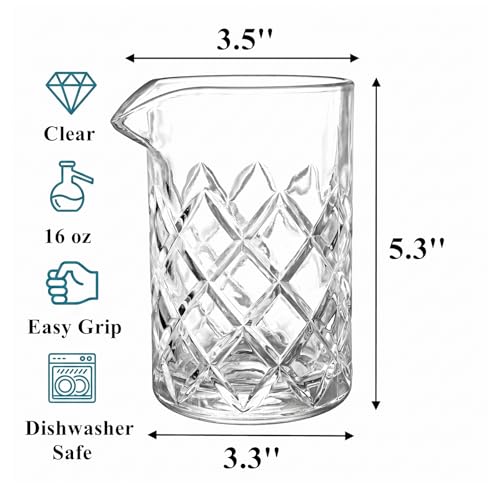 Tebery Seamless Crystal Cocktail Mixing Glass for Stirring Drinks, 16Oz Thick Bottom Bar Mixing Pitcher, Stirring Glass Drink Maker for Bar, Bartenders - size: 15 Ounces