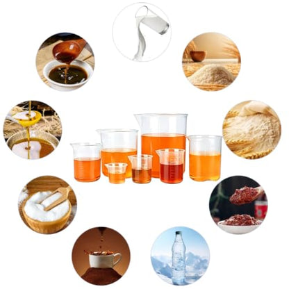 7 Pack Plastic Graduated Beakers Set, Clear Measuring Beaker With Spout, Multi-Size Lab Liquid Container For Kitchen Cooking, Science Experiment, Baking Mixing