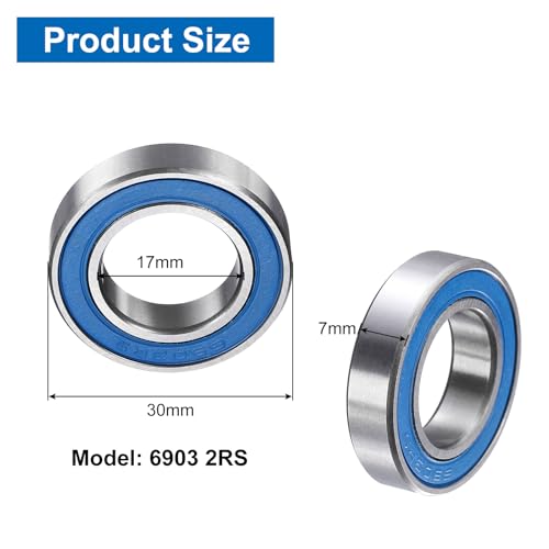 uxcell 8 Pcs 6903-2RS Deep Groove Micro Bearing, 17x30x7mm Chrome Steel - size: 6903-2RS