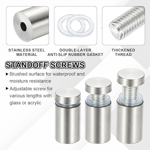 PATIKIL 1/2x3.9" Standoff Screws, 8 Pack Stainless Steel Stand Off Wall Mounts Wall Sign Mounting Hardware Advertising Standoff Nail for Hanging Acrylic Signs Picture Frame, Silver - size: 1/2x3.9"