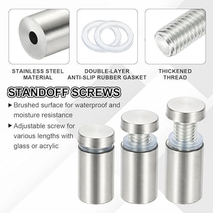 PATIKIL 1x2.8" Standoff Screws, 16 Pack Stainless Steel Stand Off Wall Mounts Wall Sign Mounting Hardware Advertising Standoff Nail for Hanging Acrylic Signs Picture Frame, Silver - size: 1x2.8"