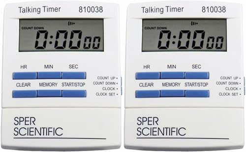 Sper Scientific Talking Timer with Audible Countdown Voice Announcements 810038 - Large LCD Display, Hands-Free Timer with Loud Alarm & Memory Recall - Perfect for Cooking, Labs, Fitness & more - 2 pc - size: 2 Pack