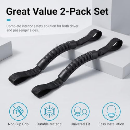 2 PCS Car Headrest Grab Handles, Heavy‑Duty Metal Reinforced Hand Hold Grips, Secure Non‑Slip Passenger Grip Strap, Interior Roof Grab Handles, Compatible with 2007‑2026 Wrangler JK JL JT